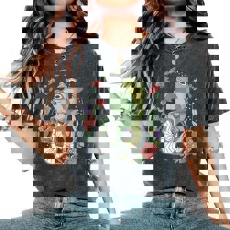 かわいい カエル 自転車 花 カワイイ 美的 気まぐれなロマンチック レディースオーバーサイズコンフォートTシャツ - Kawaiitshirt