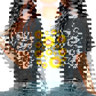 ひまわり 花柄 花 シンプル ポジティブ 夏 グラフィック レディースオーバーサイズコンフォートTシャツ - Kawaiitshirt