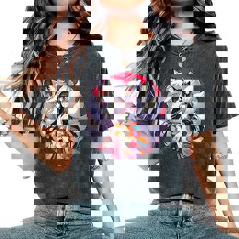 キツネ 九尾狐と日本アニメ 女の子 レディースオーバーサイズコンフォートTシャツ - Kawaiitshirt