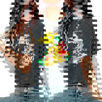 キリン 花 Giraffes Flower レディースオーバーサイズコンフォートTシャツ - Kawaiitshirt