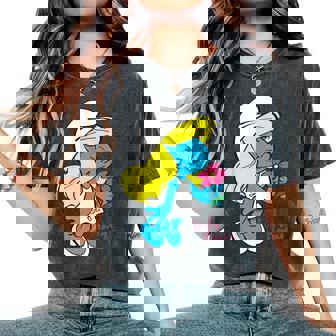 スマーフ スマーフェット キャラクター 花 咲く スマーフィー ファン レディースオーバーサイズコンフォートTシャツ - Kawaiitshirt