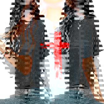 タトゥーレッドクロスオーダー I Christian I Brushtroke I Cross レディースオーバーサイズコンフォートTシャツ - Kawaiitshirt