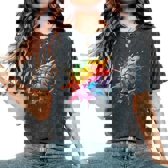 バスケットボール スポーツ ペイント スプラッシュアート カラフル 男の子 女の子 キッズ レディースオーバーサイズコンフォートTシャツ - Kawaiitshirt