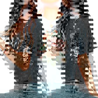 ヴィンテージ 薔薇 花 花 イラスト 花 レディースオーバーサイズコンフォートTシャツ - Kawaiitshirt