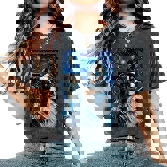 星月夜のパピヨン 絵画 犬 お母さん お父さん レディースオーバーサイズコンフォートTシャツ - Kawaiitshirt