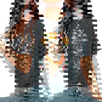 猫 ハワイアン 花 フラ ハイビスカス 面白い かわいい ハワイ レディースオーバーサイズコンフォートTシャツ - Kawaiitshirt