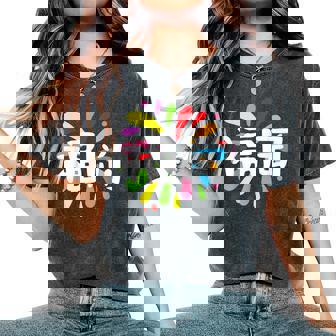 福岡 漢字 お土産 カラフル 祭り 花火風 レディースオーバーサイズコンフォートTシャツ - Kawaiitshirt