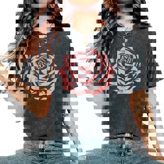 赤 バラ 花 バラの頭 庭 夏 Rose Red Flower Roses レディースオーバーサイズコンフォートTシャツ - Kawaiitshirt