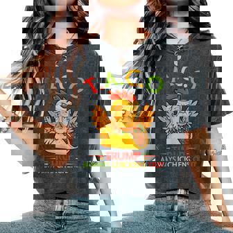 面白い トランプ タコス トランプ Always Chickens Out レディースオーバーサイズコンフォートTシャツ - Kawaiitshirt