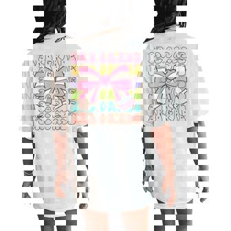 3Rd Grade Girls Pen Rosy Cute Tie Back To School Third Grade Women's Oversized Comfort T-Shirt Back Print | Mazezy