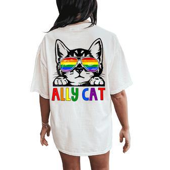 Ally Cat Lgbt Gay Rainbow Pride Flag Boys Girls Women Women's Oversized Comfort T-Shirt Back Print - Thegiftio UK