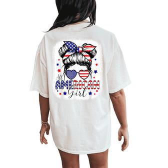 All American Girl 4Th Of July Daughter Messy Bun Usa Women's Oversized Comfort T-Shirt Back Print - Thegiftio UK