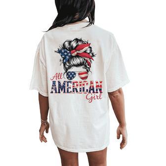 All American Girls 4Th Of July Messy Bun Women's Oversized Comfort T-Shirt Back Print - Thegiftio