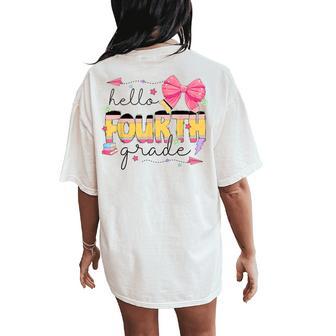 Back To School Hello Fourth Grade Teacher Coquette Bow Women's Oversized Comfort T-Shirt Back Print - Thegiftio UK
