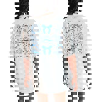 Blue Coquette Bow Seashell Retro Beach Summer Vibes Girls Women's Oversized Comfort T-Shirt Back Print | Mazezy