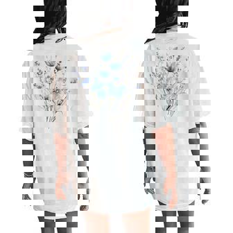 Blue Wildflower Bouquet Watercolor Botanical Women's Oversized Comfort T-Shirt Back Print - Thegiftio