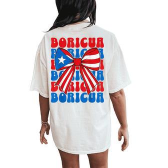 Boricua Coquette Bow Puerto Rico Flag Groovy Boricua Girl Women's Oversized Comfort T-Shirt Back Print - Thegiftio UK