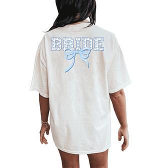 Bride Blue Bow Coquette Floral Matching Bridal Party Women's Oversized Comfort T-Shirt Back Print - Thegiftio UK