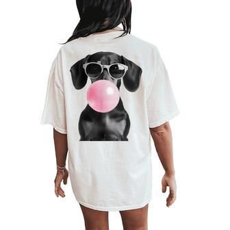 Cute Black Dachshund Dog With Heart Glasses Bubble Gum Women Women's Oversized Comfort T-Shirt Back Print - Thegiftio UK