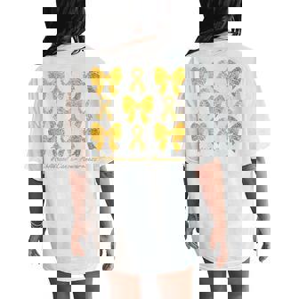 Cute Gold Bow Coquette Childhood Cancer Awareness Woman Girl Women's Oversized Comfort T-Shirt Back Print - Monsterry