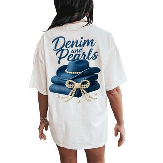 Denim And Pearls Outfit Western Cowgirl Rodeo Fashion Women's Oversized Comfort T-Shirt Back Print - Thegiftio UK
