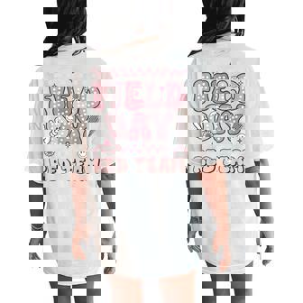 Field Day Red Team Groovy Smile Face Checkered Students Women's Oversized Comfort T-Shirt Back Print | Mazezy