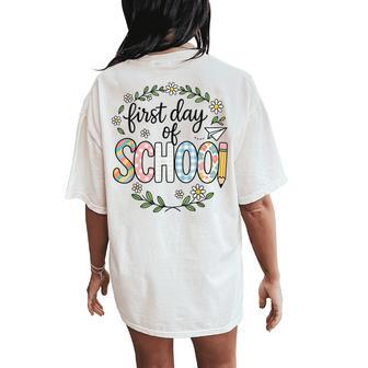 First Day Of School Floral Back To School Teacher Women's Oversized Comfort T-Shirt Back Print - Thegiftio UK
