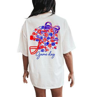 Floral Football Game Day Girly Team Spirit Blue Red & White Women's Oversized Comfort T-Shirt Back Print - Thegiftio UK
