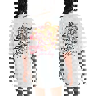 Floral Football Game Day Girly Team Spirit Burgundy & Gold Women's Oversized Comfort T-Shirt Back Print | Mazezy