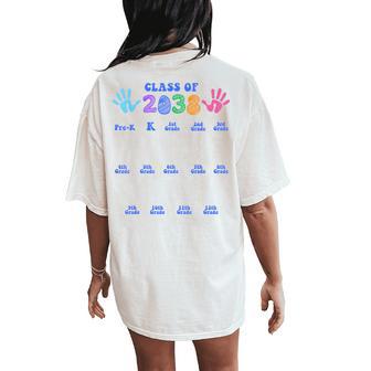Class Of 2038 Grow With Me Handprint Pre-K 12Th Grade Women's Oversized Comfort T-Shirt Back Print - Thegiftio UK