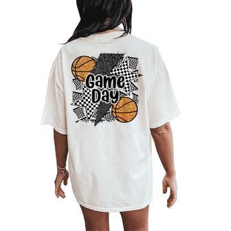 Game Day Basketball Retro Checkered Mama Mother's Day Sports Women's Oversized Comfort T-Shirt Back Print - Thegiftio UK