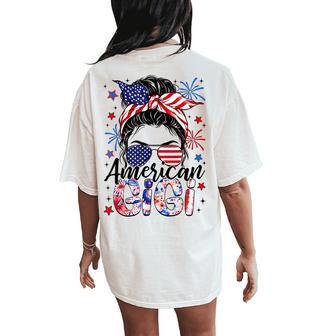 Gigi 4Th Of July American Flag Patriotic Messy Bun Women's Oversized Comfort T-Shirt Back Print - Thegiftio UK