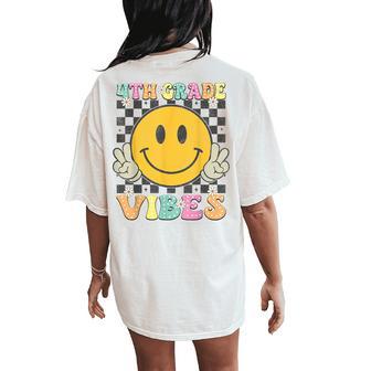 Girls 4Th Grade Vibes Smile Face Back To School Fourth Grade Women's Oversized Comfort T-Shirt Back Print - Thegiftio UK