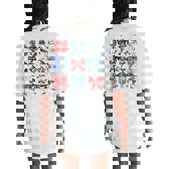 Happy 4Th Of July Patriotic Toddler Girl Boho Coquette Bows Women's Oversized Comfort T-Shirt Back Print | Mazezy