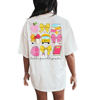 Hello Fourth Grade Back To School Coquette Bow Girls Squad Women's Oversized Comfort T-Shirt Back Print - Thegiftio UK