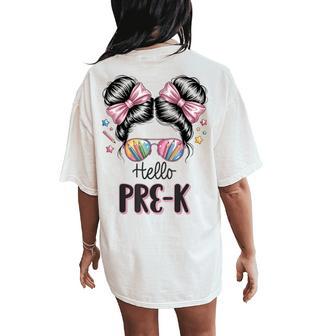 Hello Pre-K Girl Back To School 1St Day First Day Of Pre K Women's Oversized Comfort T-Shirt Back Print - Thegiftio UK
