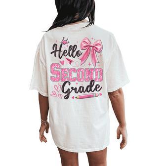 Hello Second Grade First Day Of School Coquette Teacher Girl Women's Oversized Comfort T-Shirt Back Print - Thegiftio UK