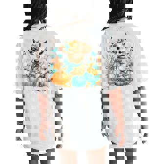 Highland Cow Pumpkin Teal Orange Fall Butterfly Autumn Girls Women's Oversized Comfort T-Shirt Back Print | Seseable CA