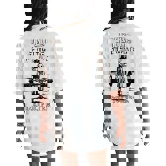 Jesus The Ultimate Deadlifter Jesus Deadlifting Christian Women's Oversized Comfort T-Shirt Back Print | Mazezy