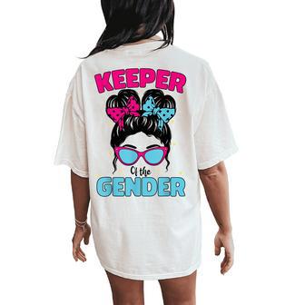 Keeper Of The Gender Messy Bun Gender Reveal Party Women's Oversized Comfort T-Shirt Back Print - Thegiftio UK