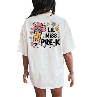 Lil Miss Pre-K Pencil Bow First Day Of School Pre-K Women's Oversized Comfort T-Shirt Back Print - Thegiftio UK