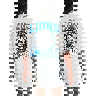 Lions Girl Messy Bun Sports Fan Team Women's Oversized Comfort T-Shirt Back Print | Mazezy