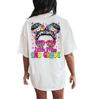 Little Miss 2Nd Second Grade Messy Bun First Day Of School Women's Oversized Comfort T-Shirt Back Print - Thegiftio UK