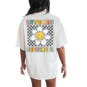 Little Miss Preschool Retro Cute Groovy First Day Of Pre-K Women's Oversized Comfort T-Shirt Back Print - Thegiftio UK