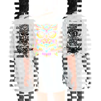 Owl With Glasses And Book Reading Women's Oversized Comfort T-Shirt Back Print | Seseable FR