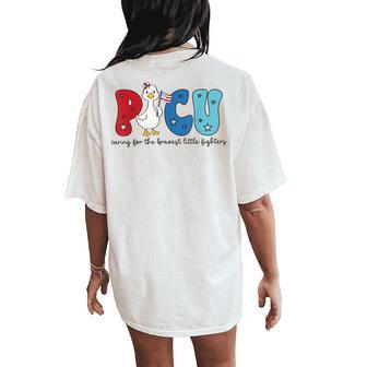 Retro 4Th Of July Picu Nurse Cute Goose Pediatric Icu Nurse Women's Oversized Comfort T-Shirt Back Print - Thegiftio UK