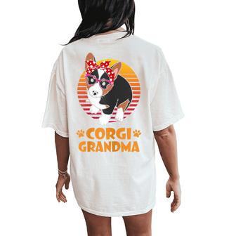 Retro Bandana Tricolor Corgi Dog Grandma Women's Oversized Comfort T-Shirt Back Print - Thegiftio UK