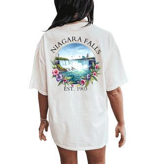 Retro Floral Niagara Falls Trip Outdoor Family Vacation Women's Oversized Comfort T-Shirt Back Print - Thegiftio UK
