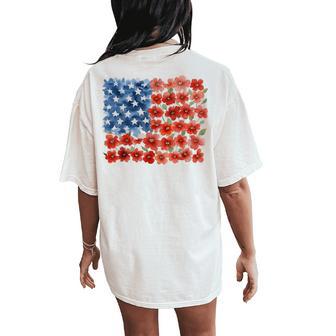 Retro Flower American Flag Usa Patriotic 4Th Of July Women Women's Oversized Comfort T-Shirt Back Print - Thegiftio UK
