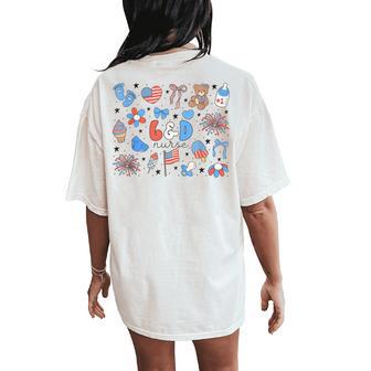Retro Labor And Delivery Nurse Bear 4Th Of July L&D Nurse Women's Oversized Comfort T-Shirt Back Print - Thegiftio UK